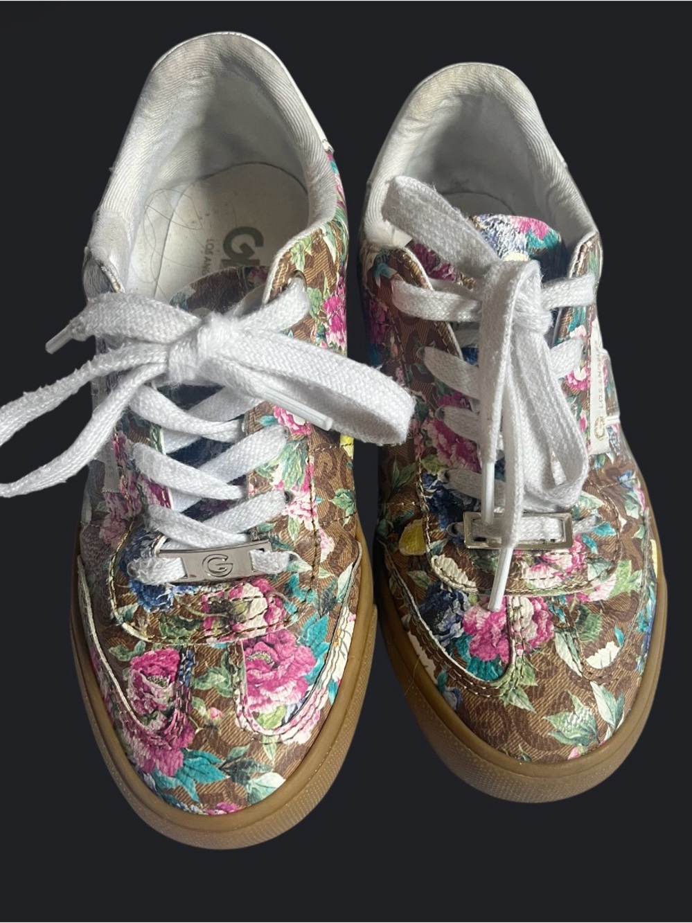 Lady’s Floral Lace-Up Sneakers - White Laces, Multicolor Floral